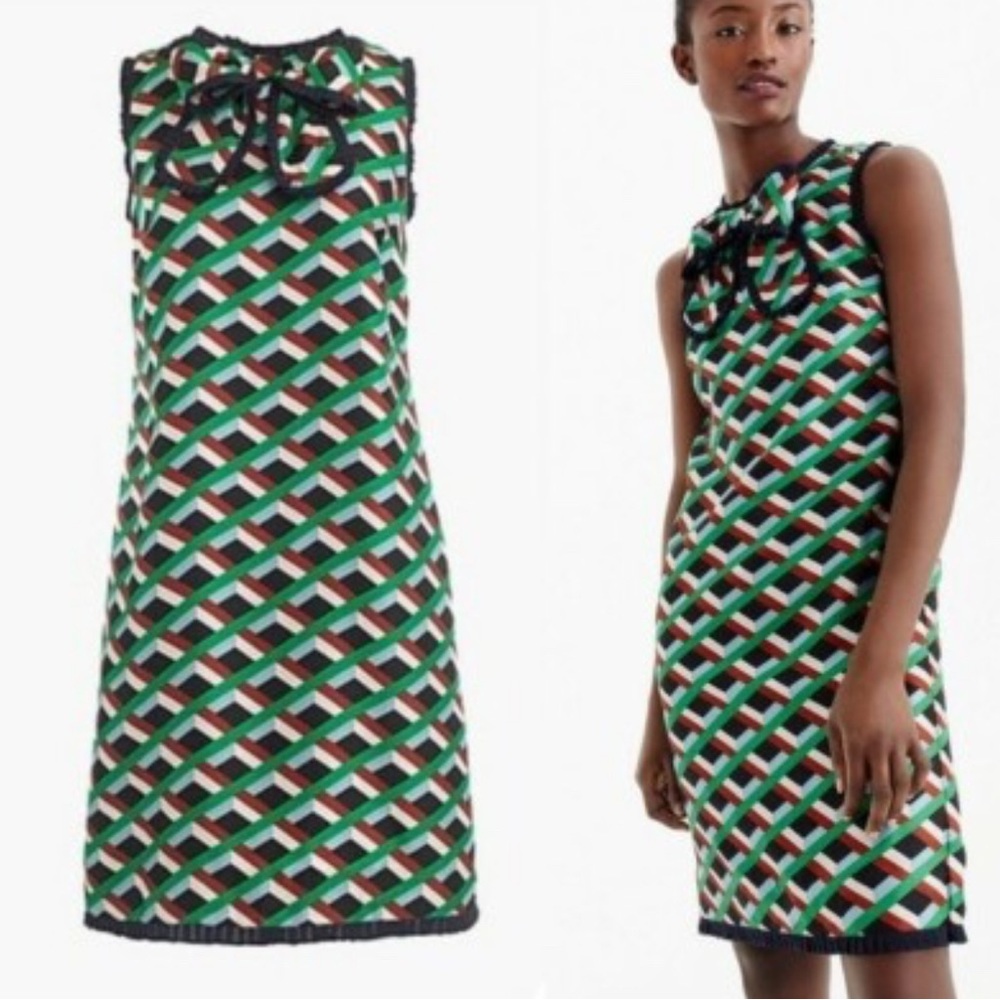 J. Crew Silk Dress in Ratti Graphic Diamond Print SIZE:6